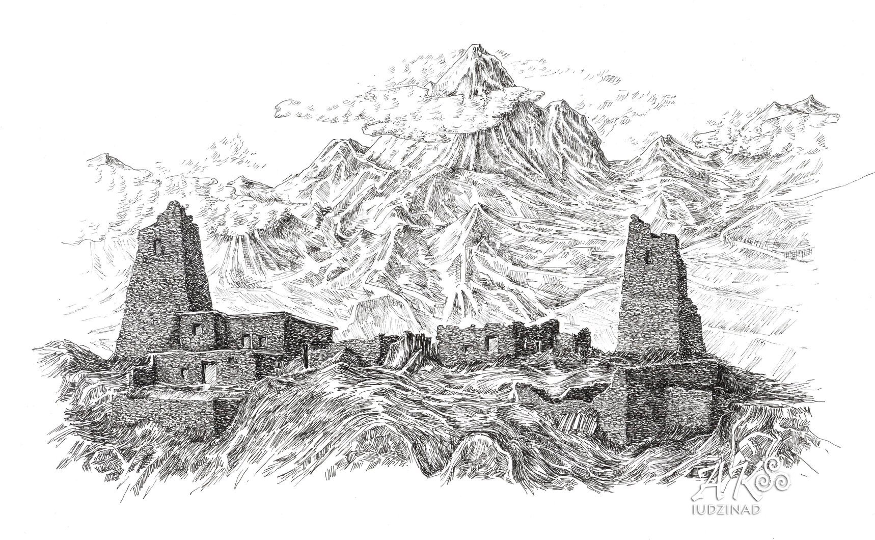 Рисунок сторожевые башни Северного Кавказа