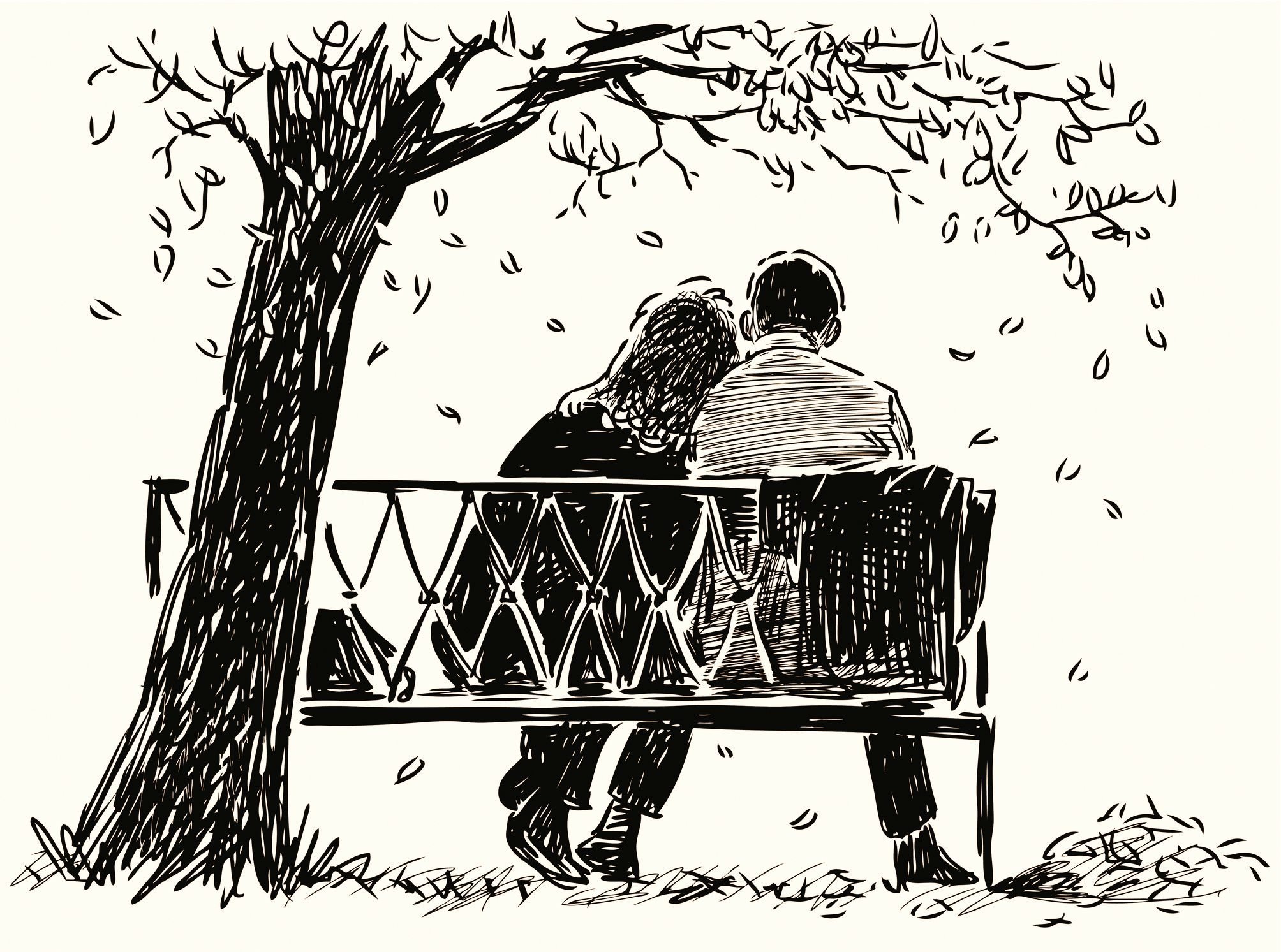 Пара в парке на скамейке арт