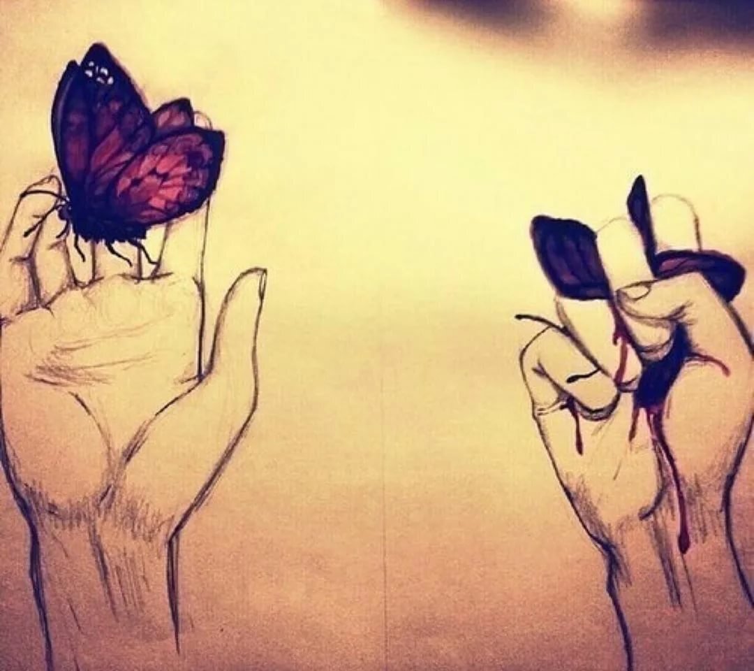 Рука сжимает бабочку