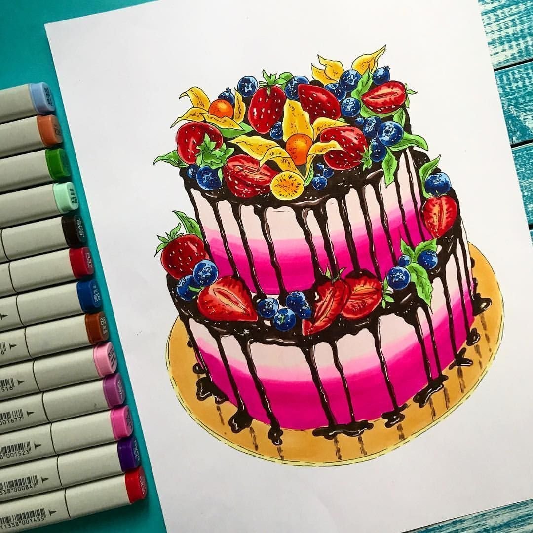 Тортик цветными карандашами