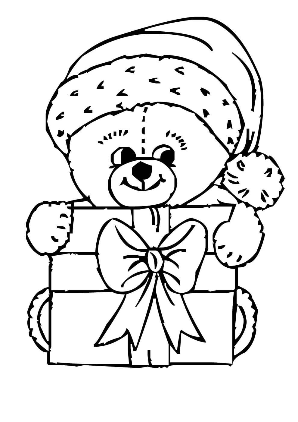 Новогодний Медвежонок раскраска для детей