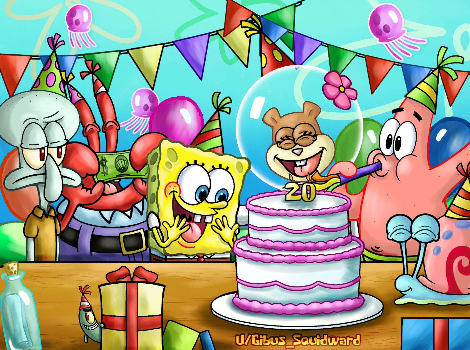 Игра про день рождения. Губка Боб день рождения. Спанч Боб с днем рождения. С днём рождения мультяшные.