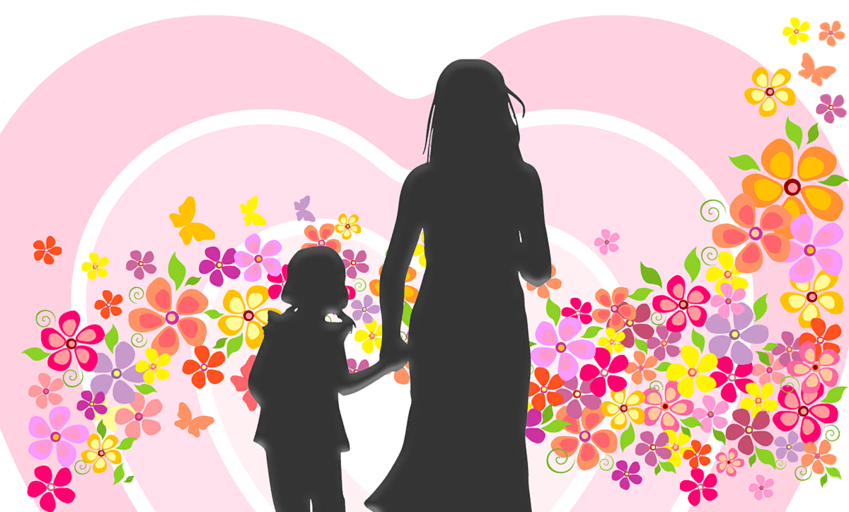 Силуэт женщины с ребенком на руках. Рисунок ко Дню матери. Картина ко Дню матери. День матери картинки для детей.