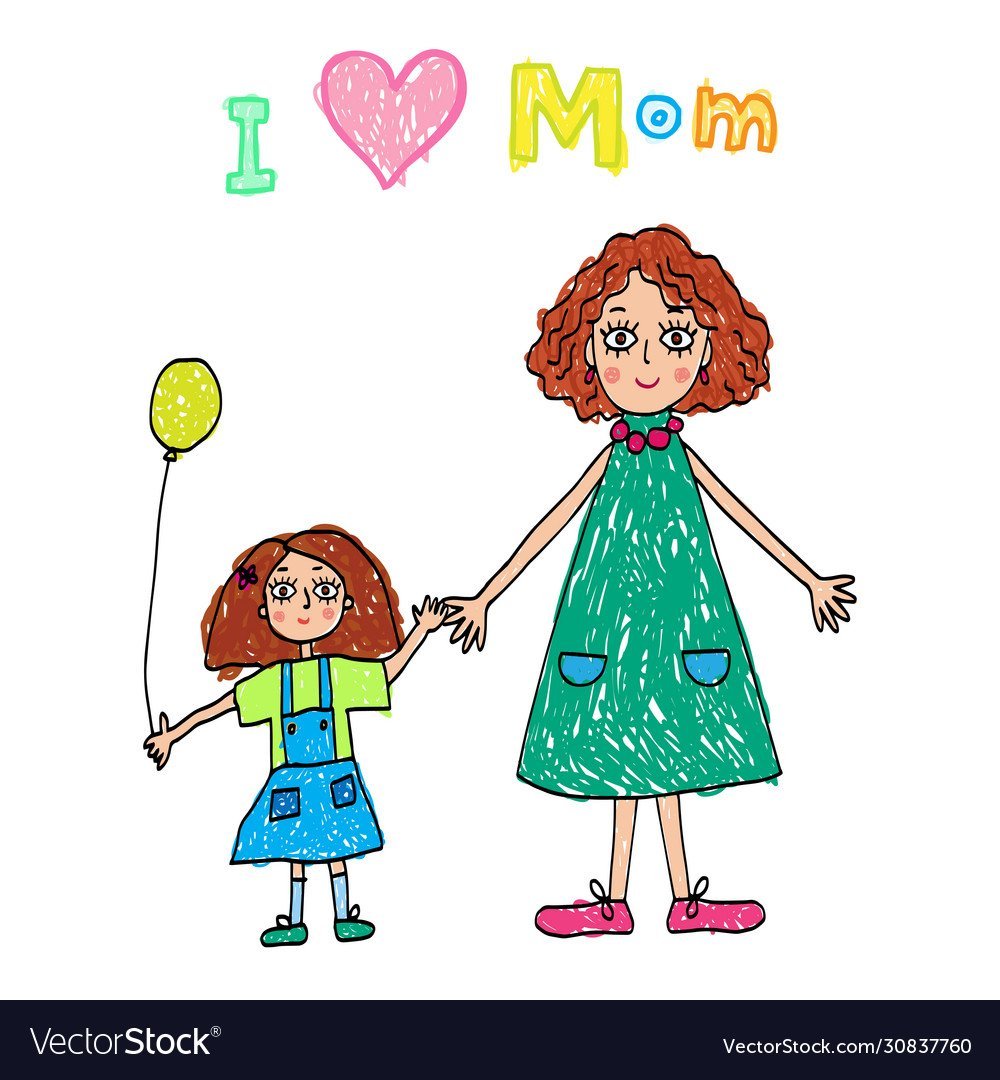Детский рисунок мать с дочкой