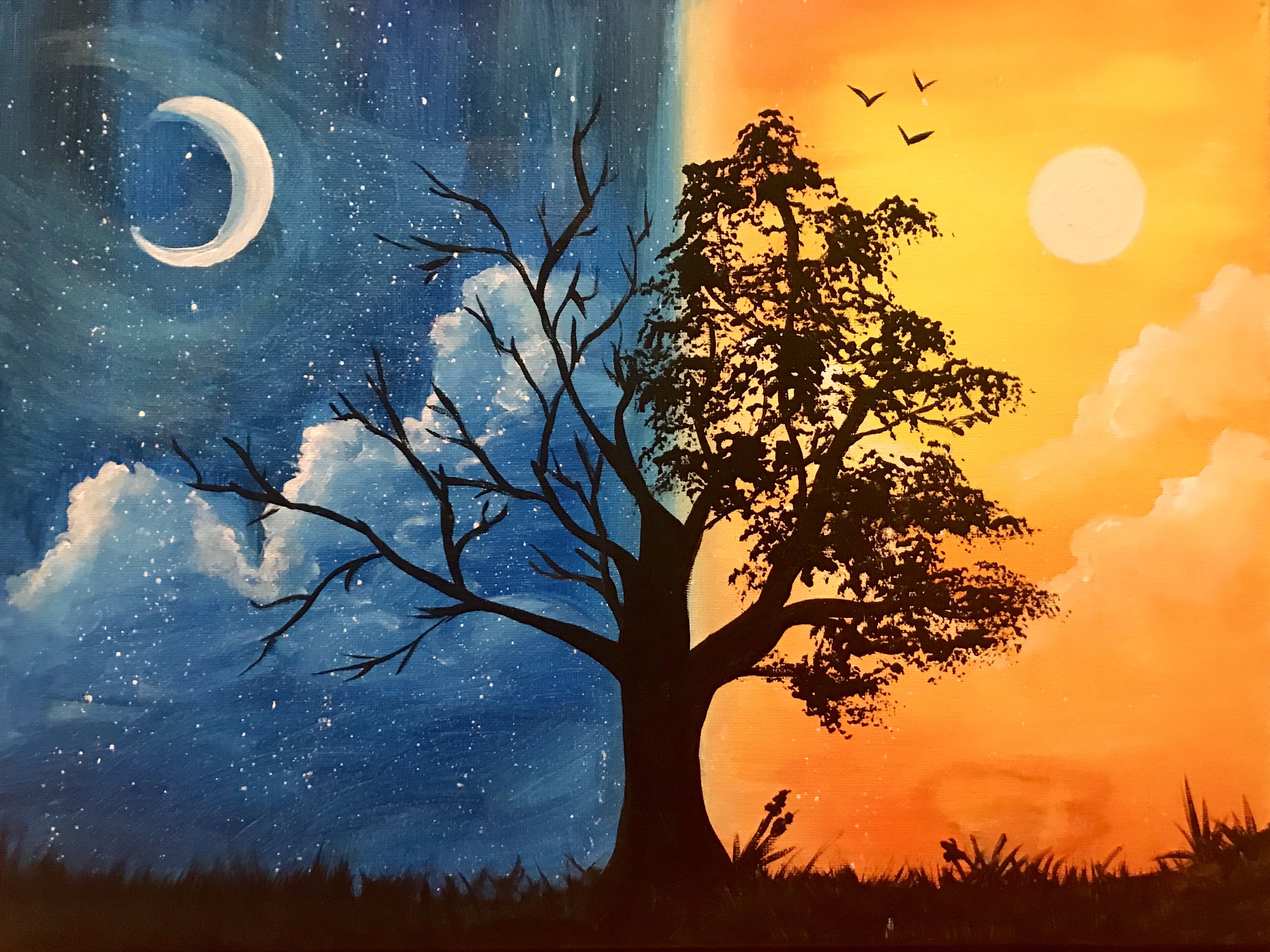 Сыну день и ночь. Ночь деревья картина. Дерево день и ночь. Дерево ночью рисунок. Дерево день ночь рисунок.