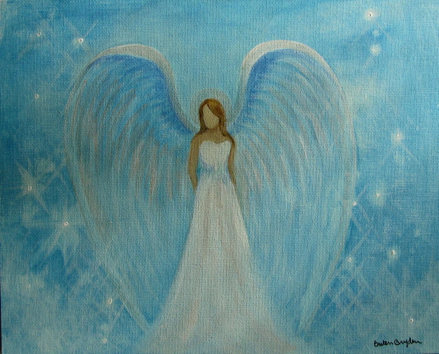 Ангел с крыльями рисунок красками