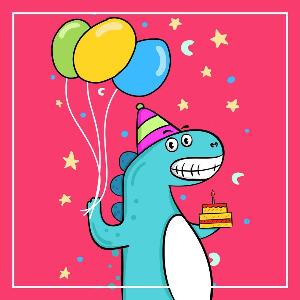 Открытка с динозавром с днем рождения