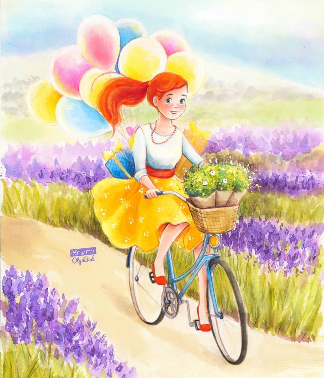 Коляска покачиваясь и стуча. Девочка на велосипеде рисунок. Позитивные картины для детей. Счастье рисунок. Жизнь прекрасна иллюстрации.