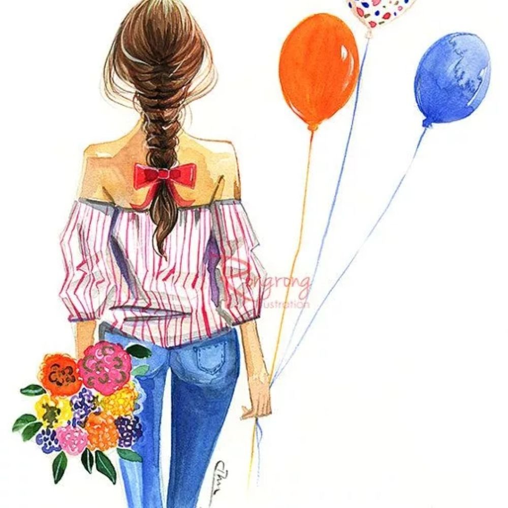 Модные иллюстрации девушек с шариками