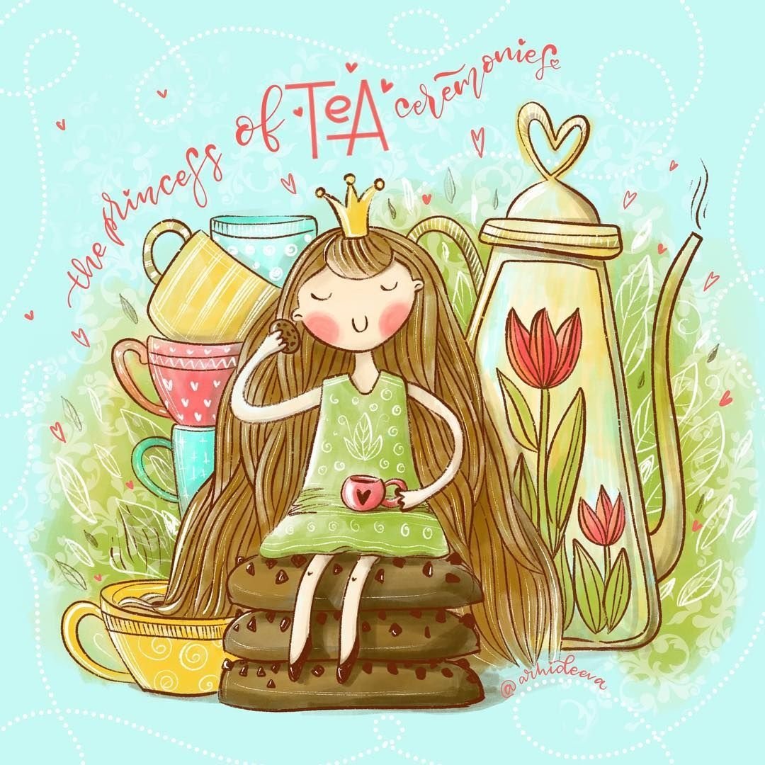 Девушка с чаем иллюстрация