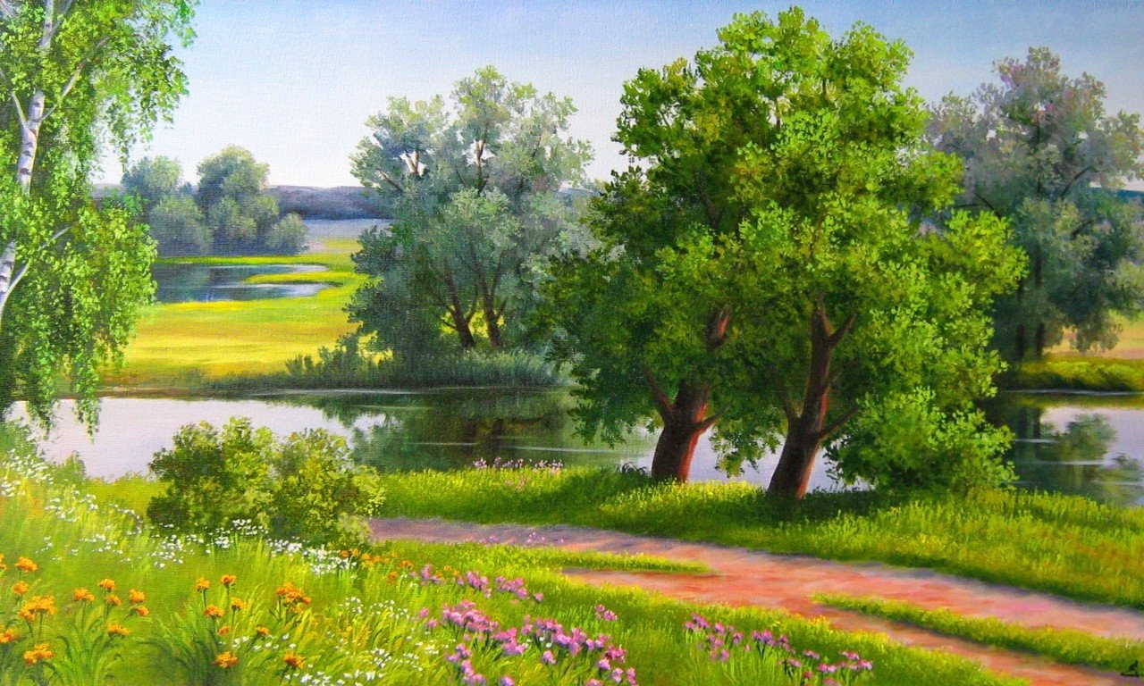 Русский пейзаж детский рисунок