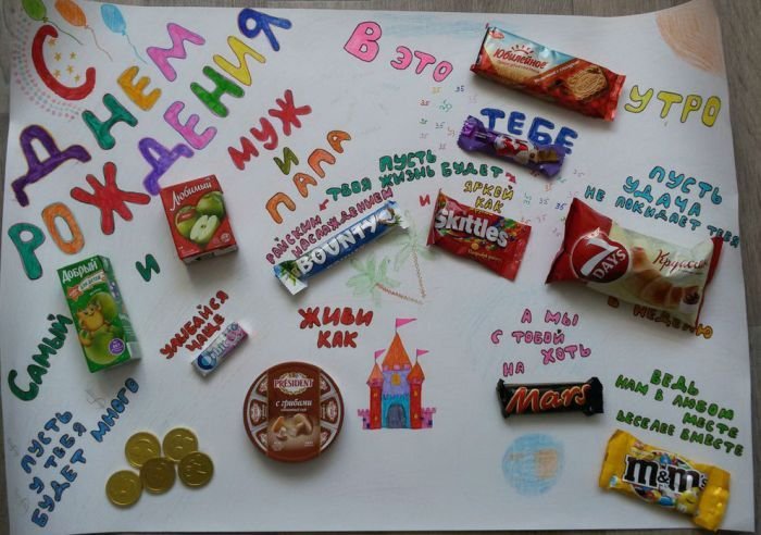 Плакат со сладостями на день рождения мужу - подборка