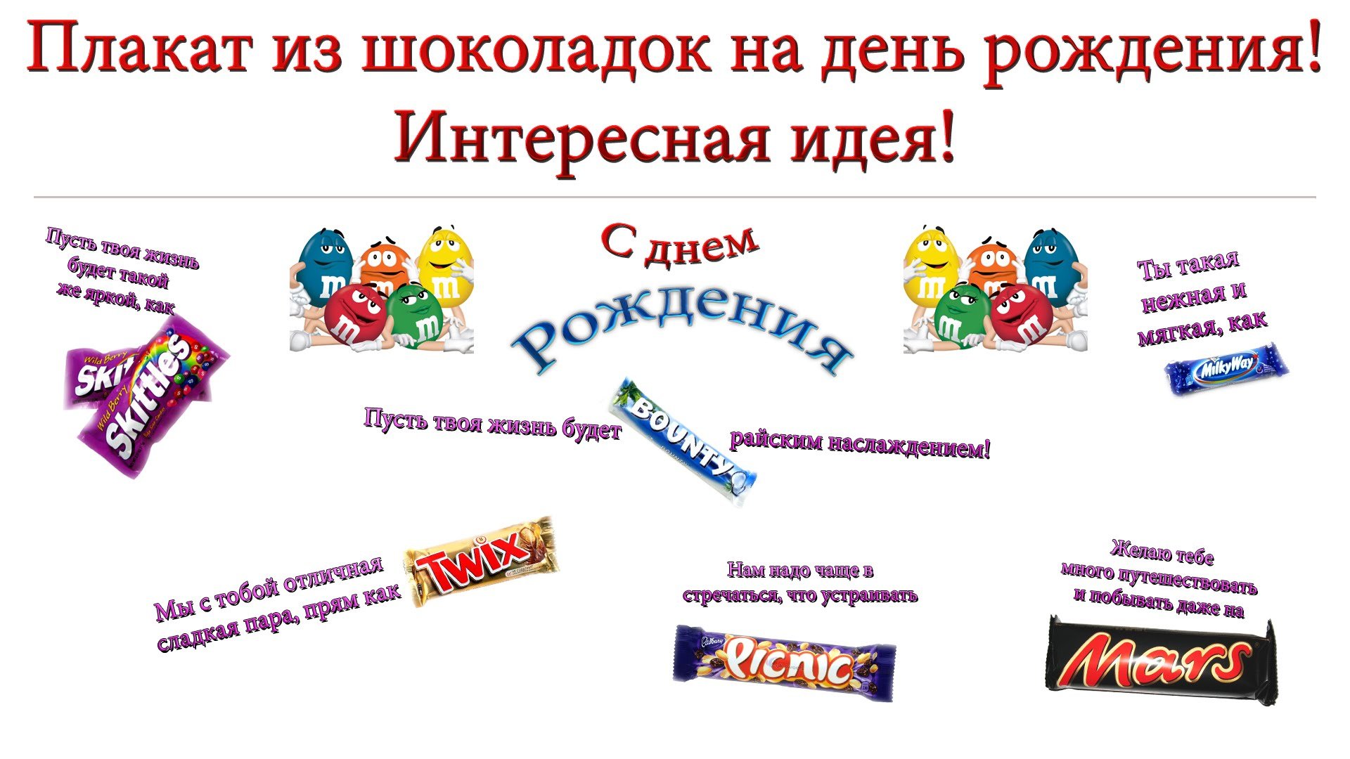 Поздравление на плакате с шоколадками