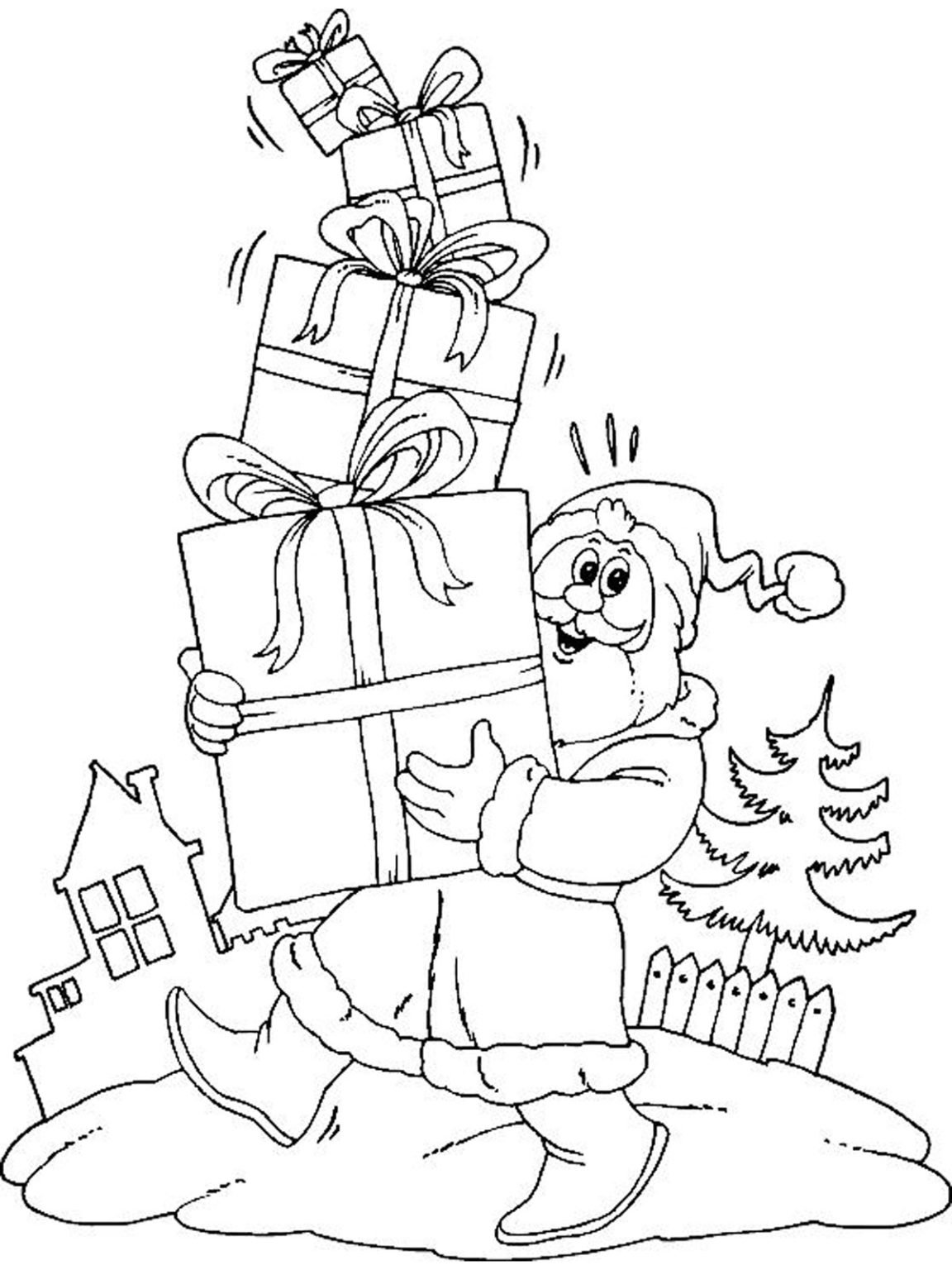Раскраска дед Мороз с подарками