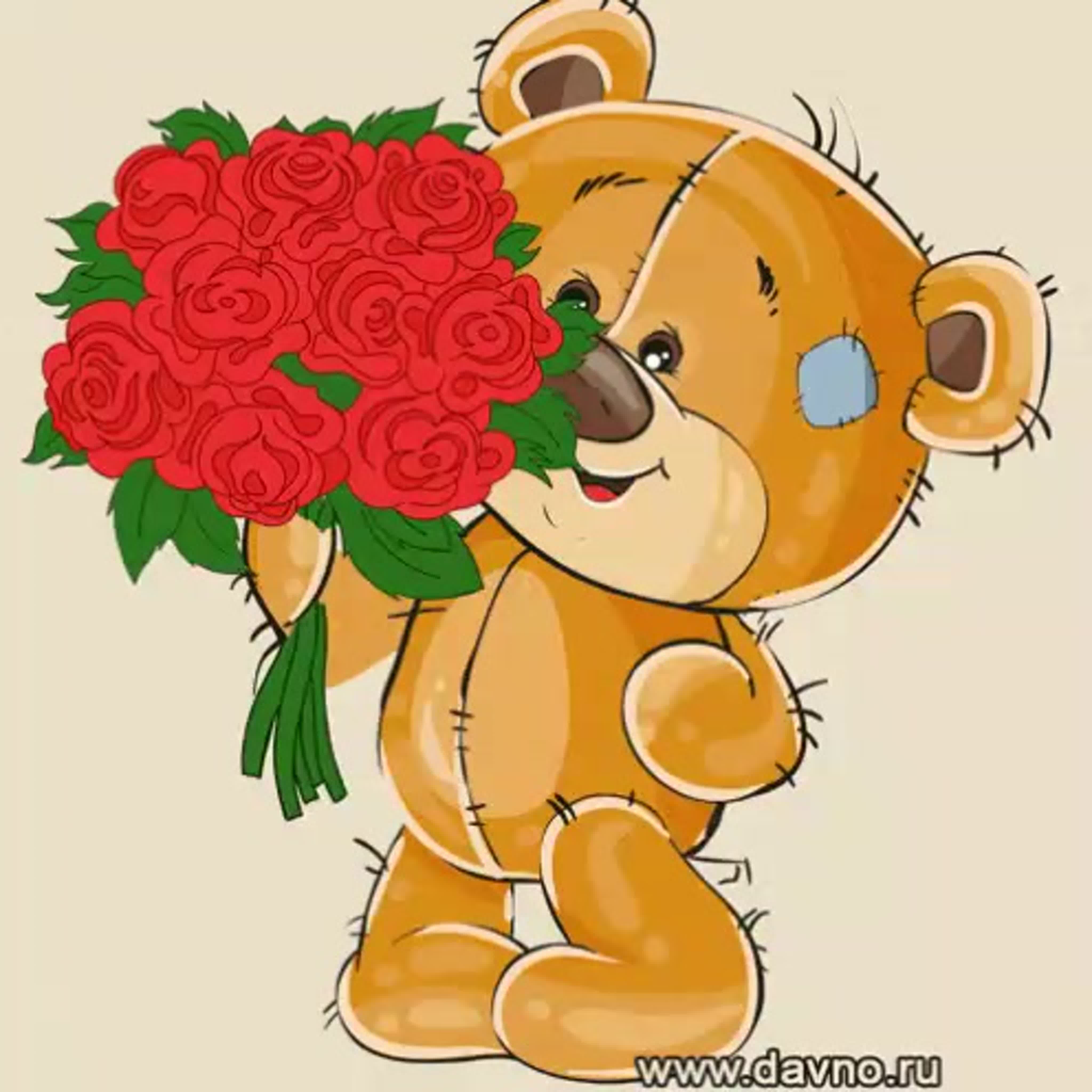 Медвежонок дарит цветочек