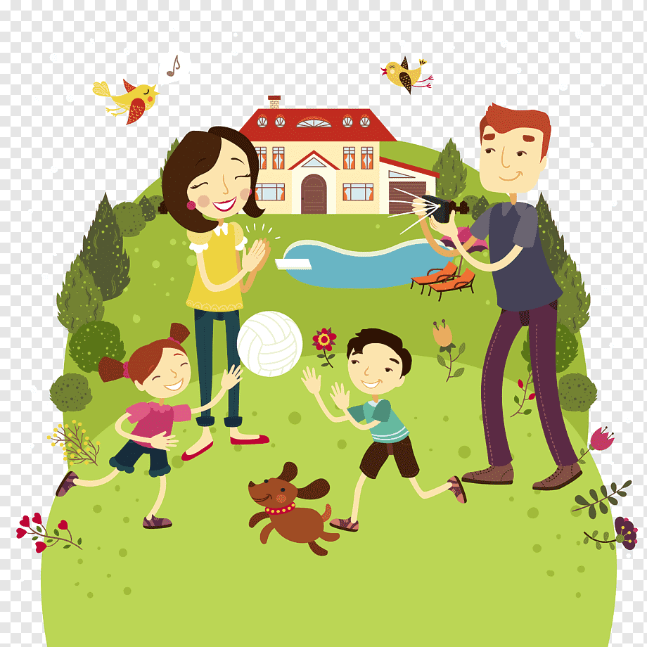 Мультяшная семья на прогулке