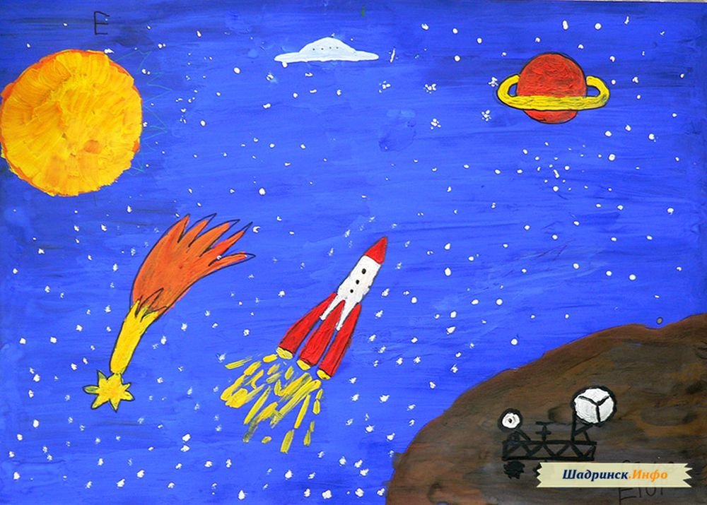 Рисуем ко дню космонавтики. Рисунок на тему космос. Рисование на тему космос. Рисование для детей космос. Рисунок ко Дню космонавтики.