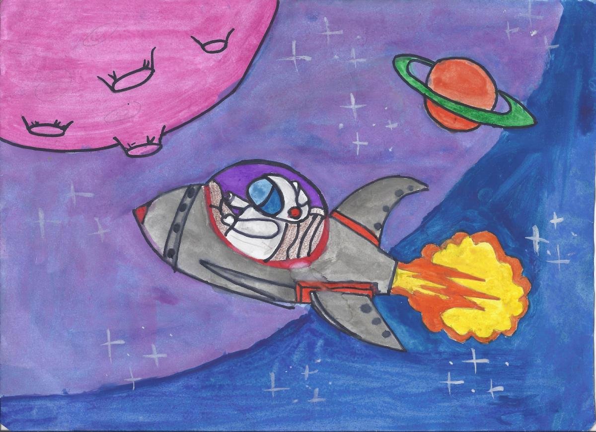 Что можно нарисовать ко дню космонавтики. Рисунок ко Дню космонавтики. Рисование для детей космос. Рисунок на день Космонавта. Рисунок на космическую тему.