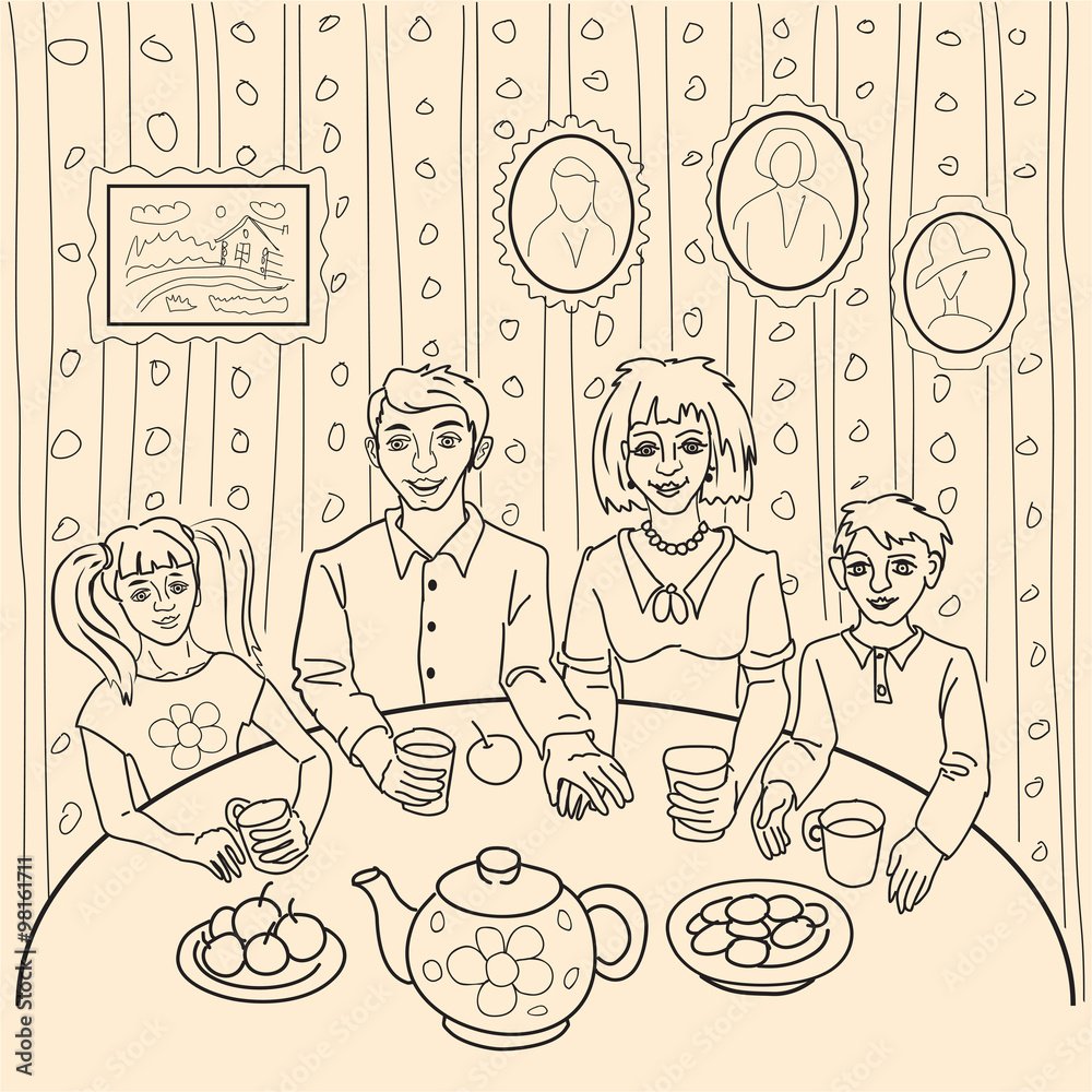 Семейное чаепитие рисунок
