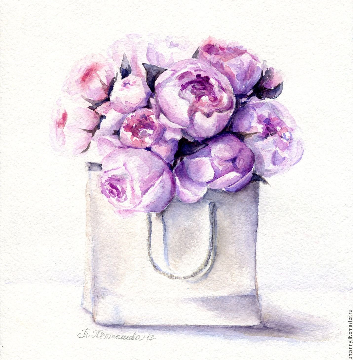 Акварельные цветы в фиолетовых тонах