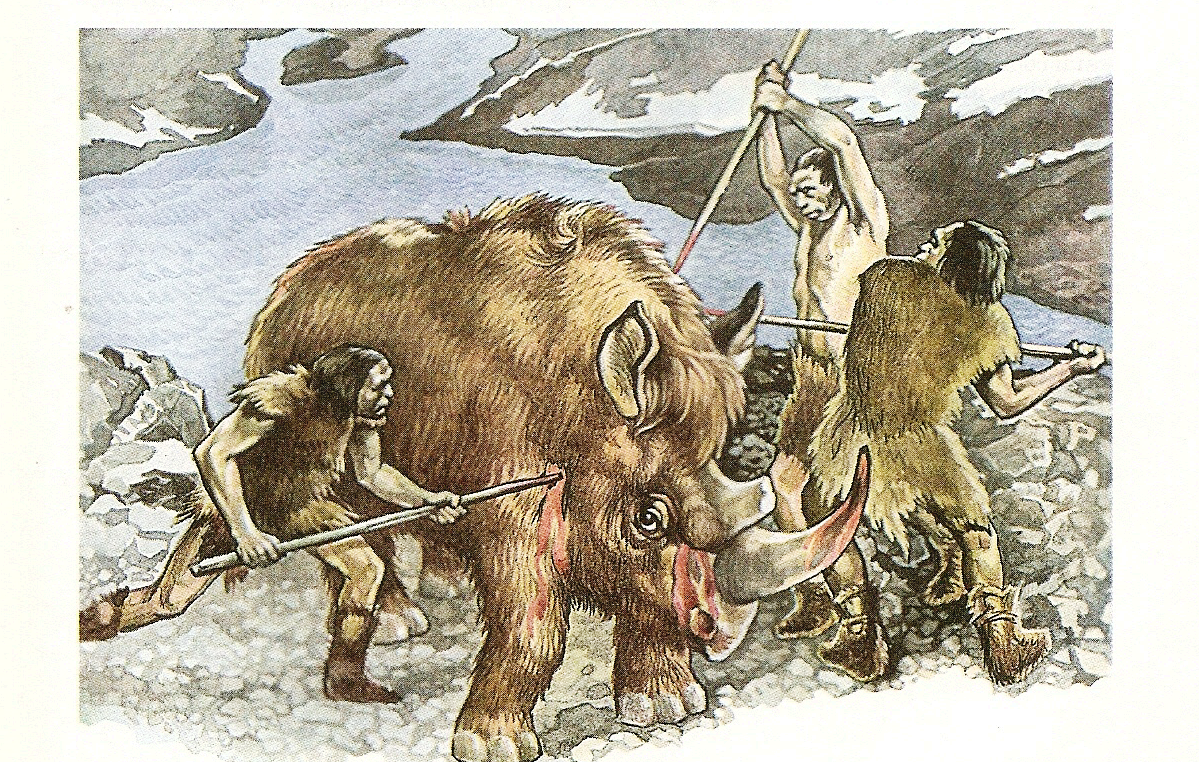 Жизнь древних людей 1 класс. Охота на шерстистого носорога. Охота древних людей. Занятия первобытных людей. Охота древнего человека.