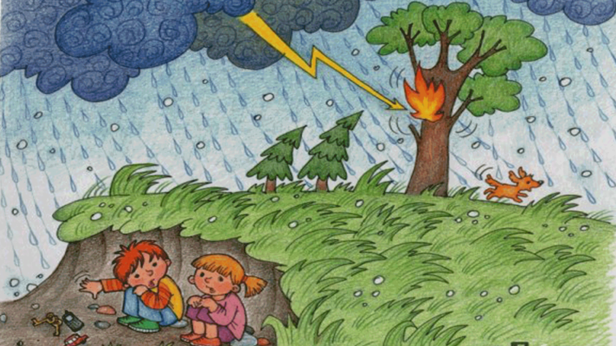 Беседа ветер. Иллюстрации природных явлений. Опасные ситуации в лесу. Укрывается от грозы в лесу. Природные явления рисунок.