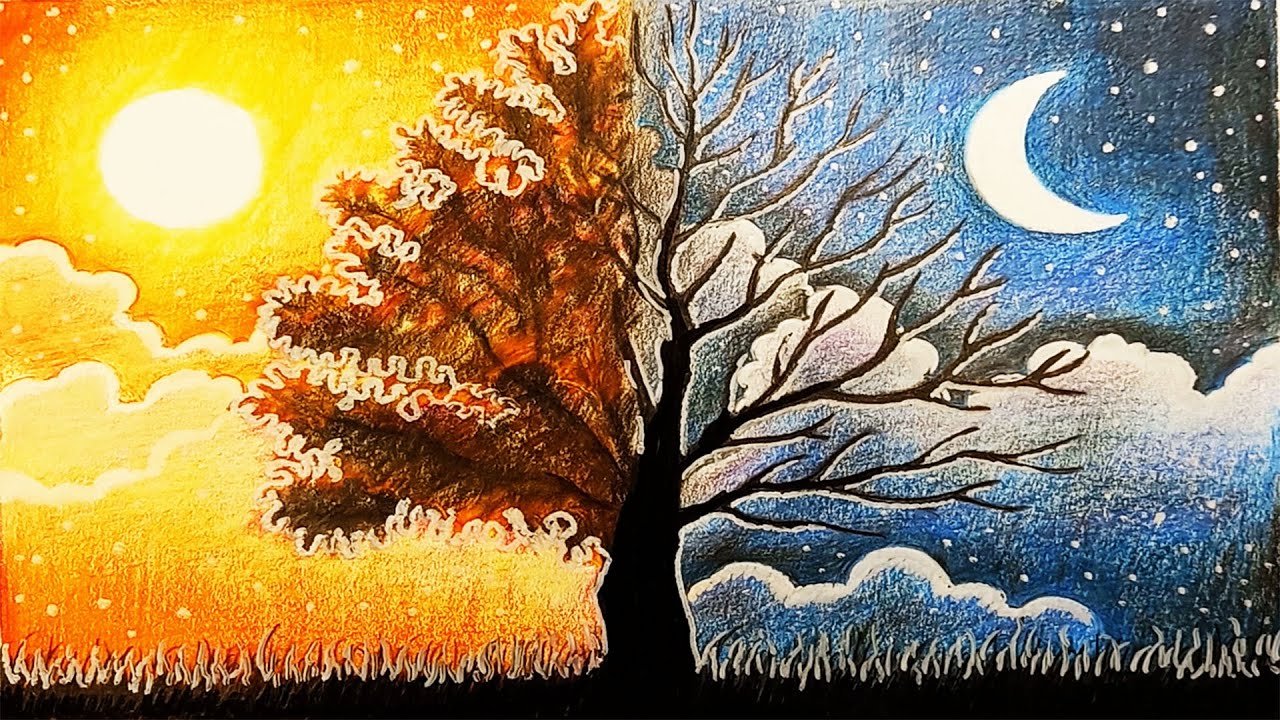 Зимний пейзаж день и ночь