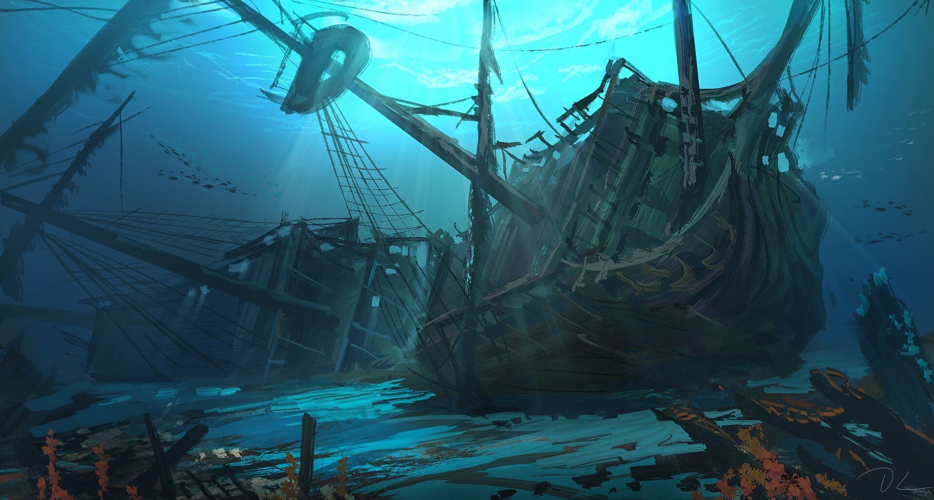 пиратский корабль на дне моря