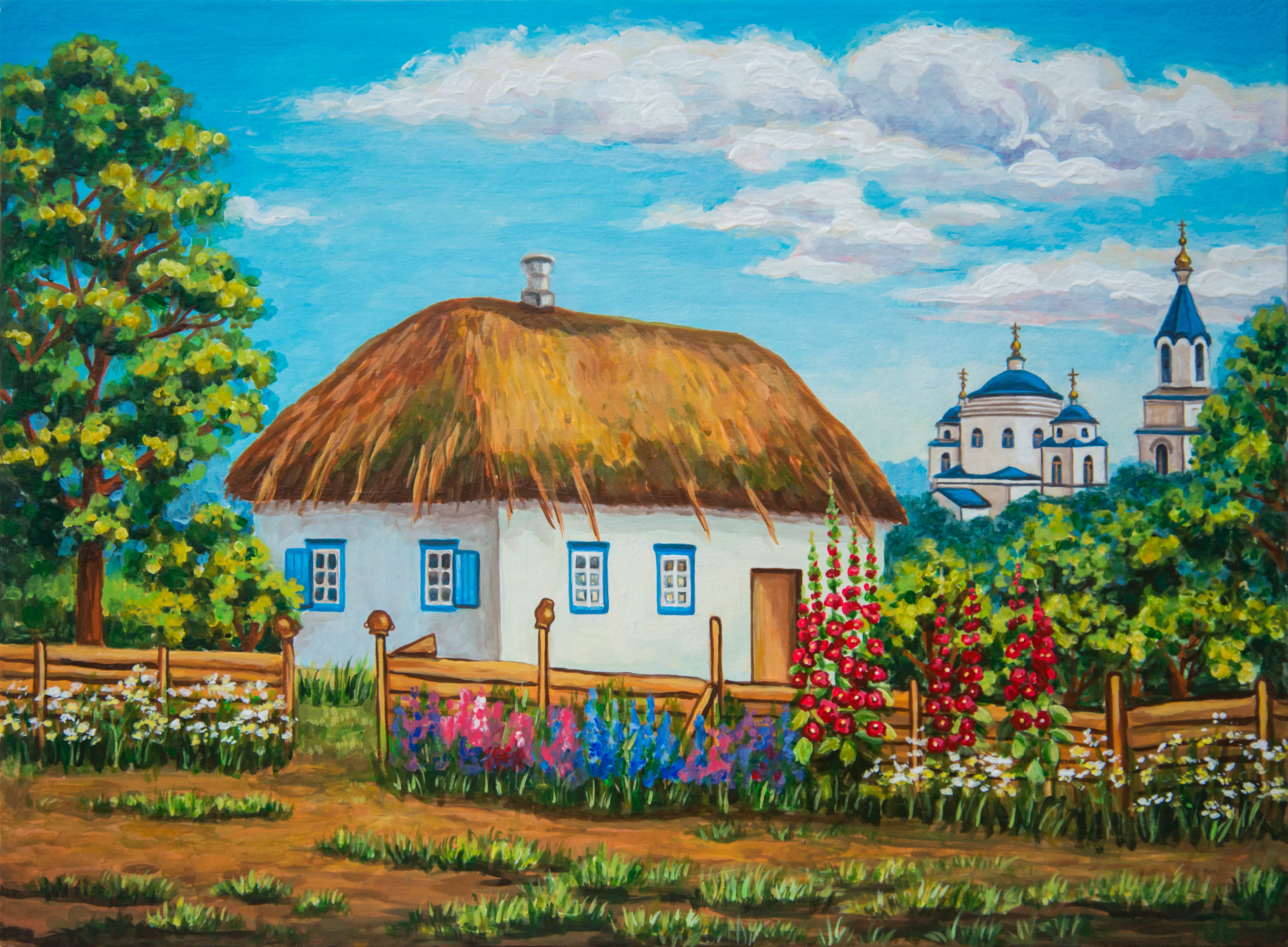 Украинские хаты-мазанки картины
