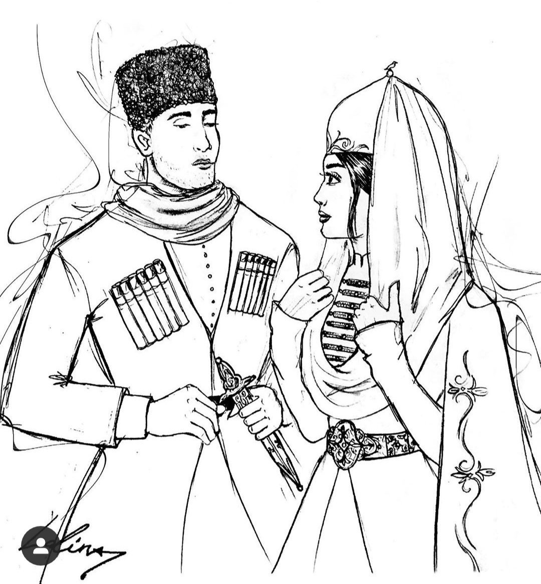 Осетинский национальный костюм Ирон раскраска