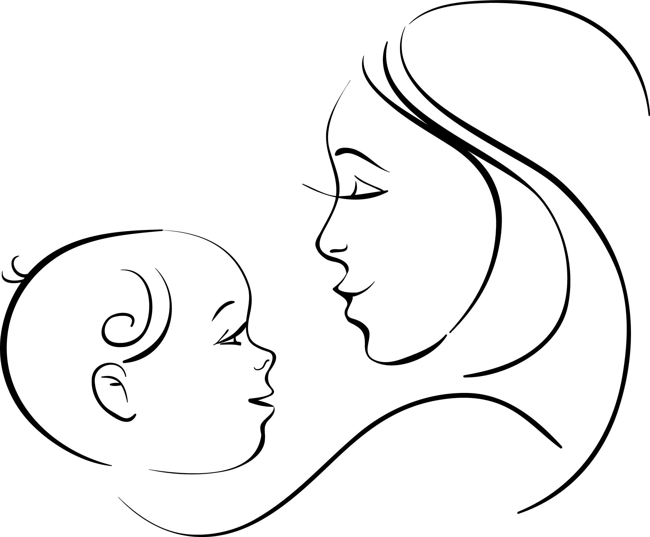 Контурное изображение матери и младенца