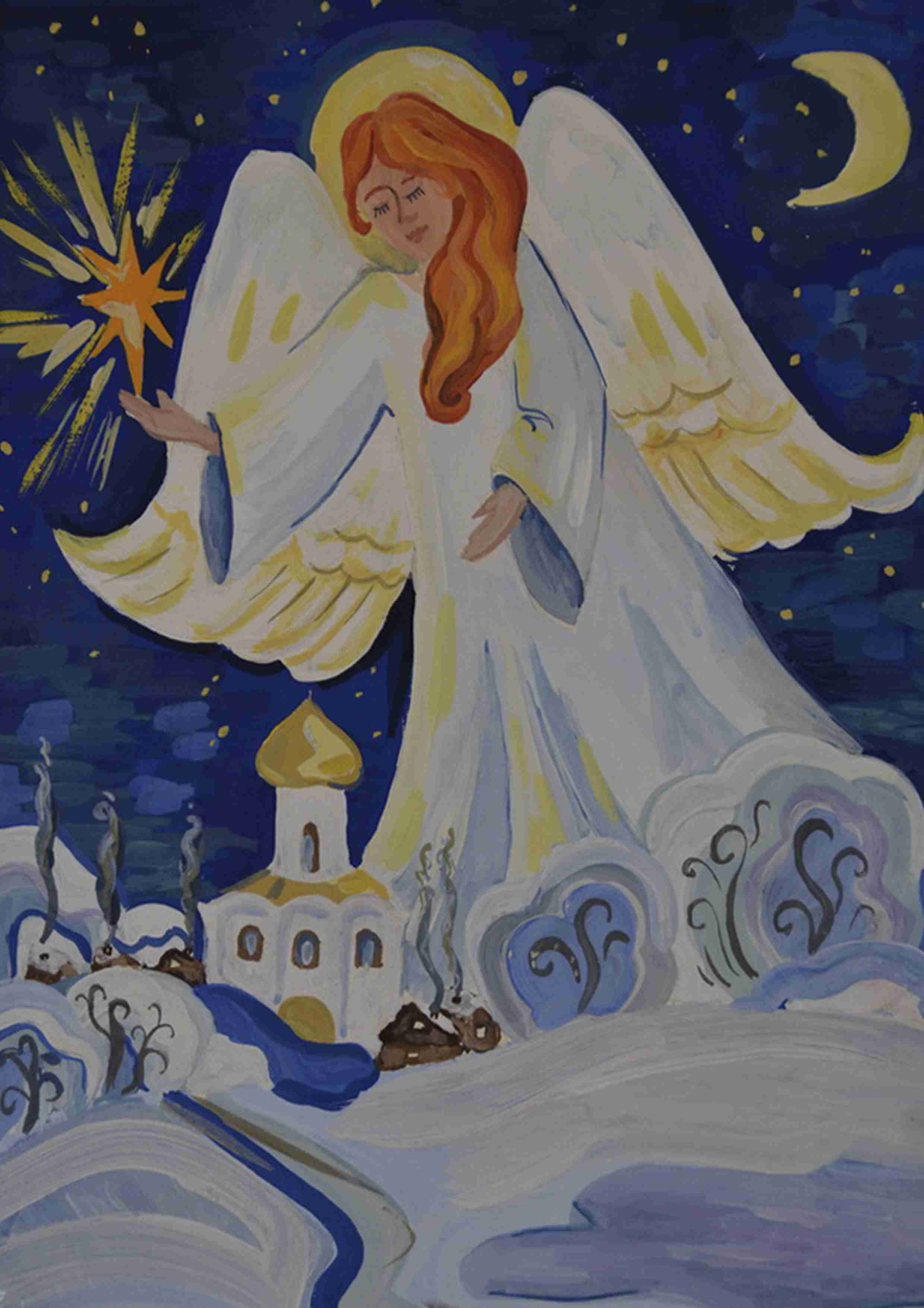 Детские рисунки на тему Рождество Христово