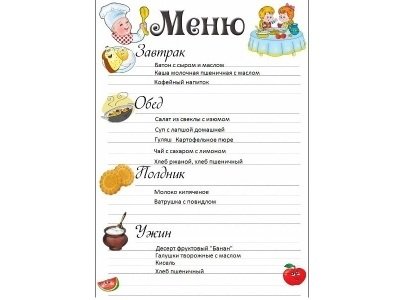 Составление меню для дошкольников