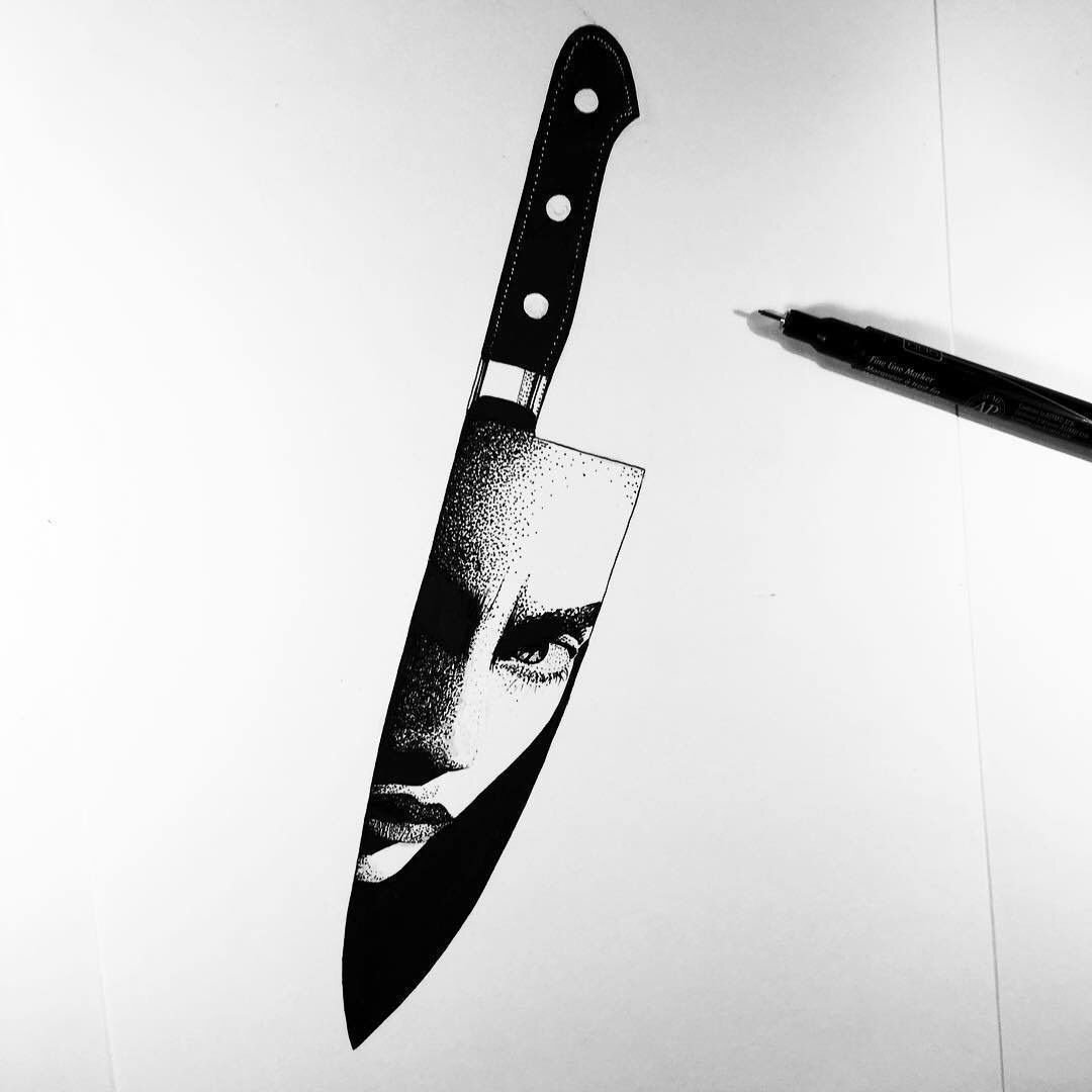 Эскиз нож с глазами