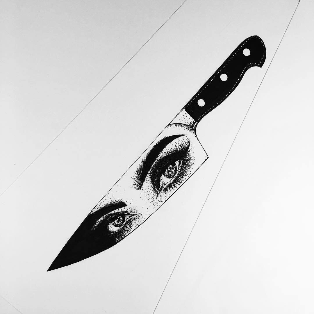 Тату нож с отражением