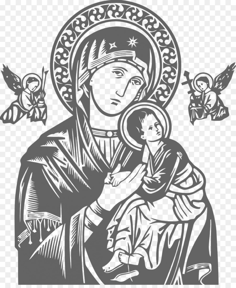 Казанская икона Божией матери черно белая