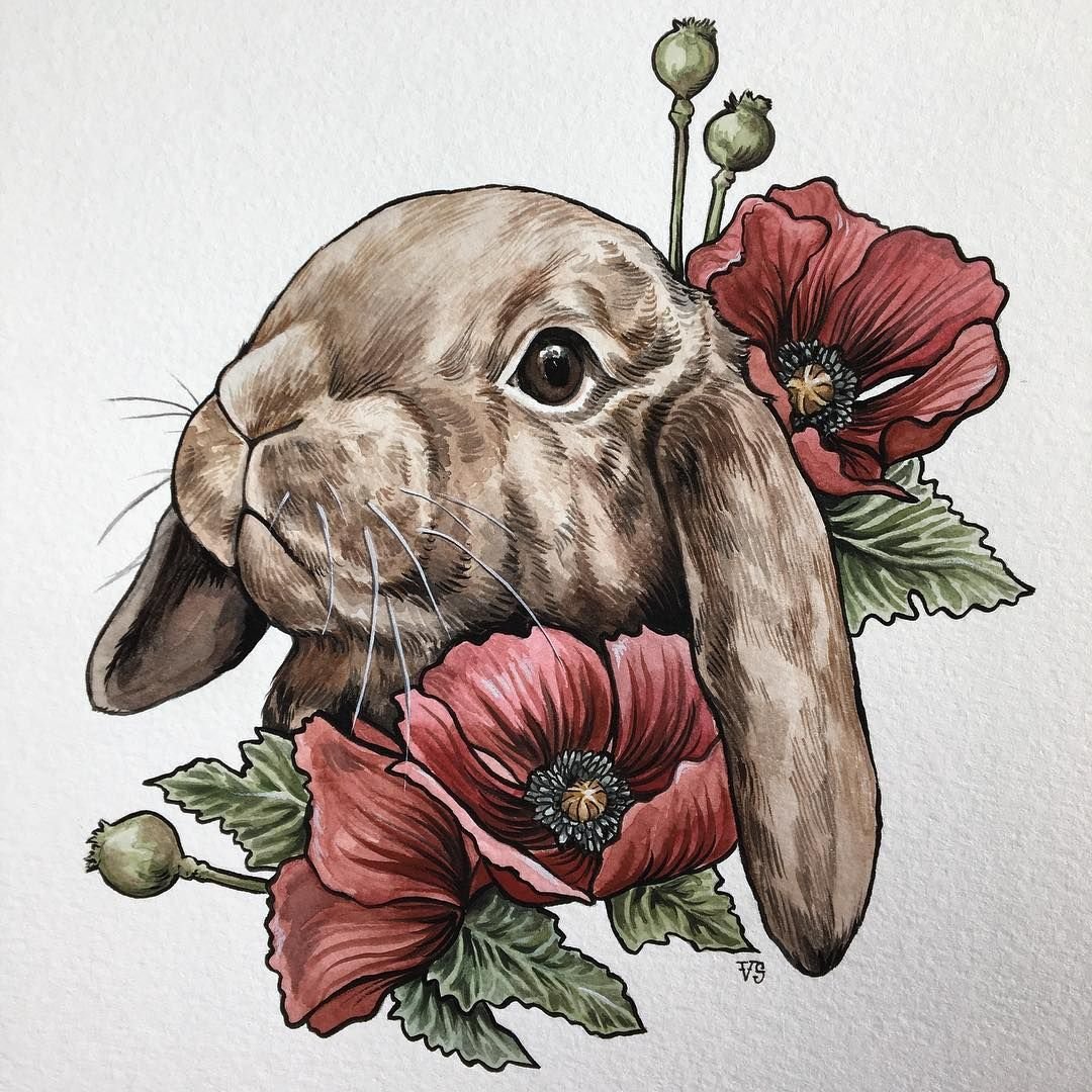 Тату кролик в цветах