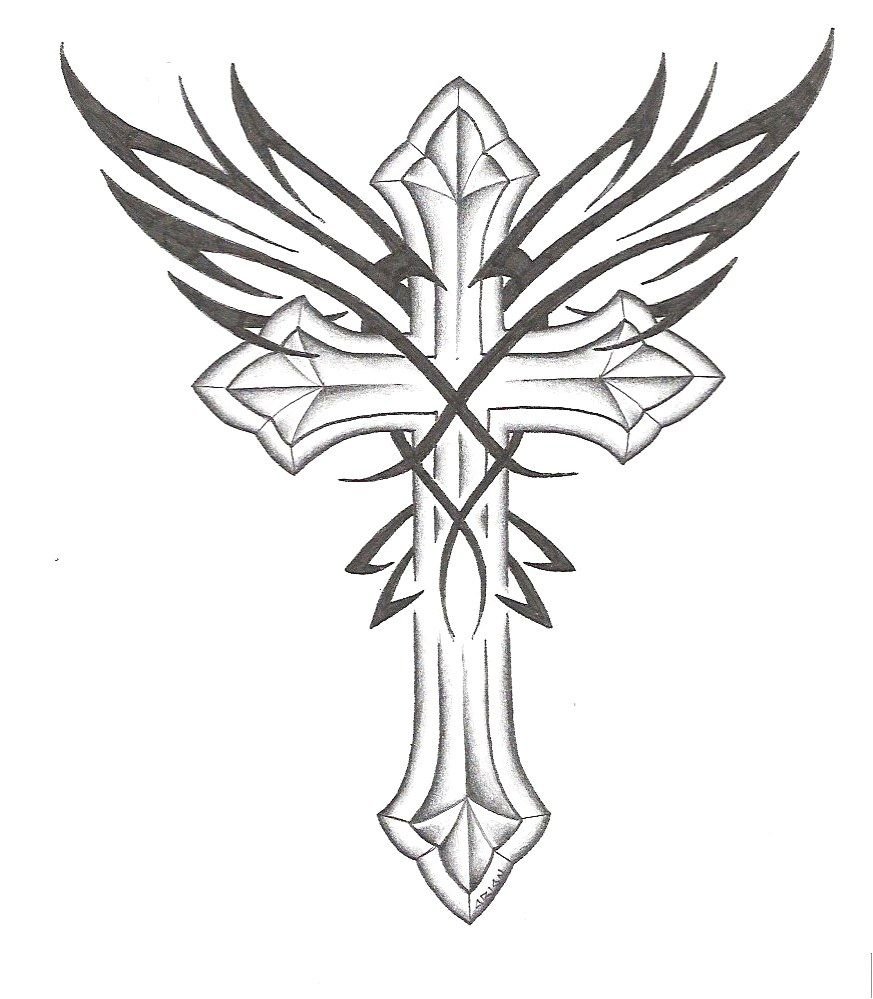 Крест с крыльями эскиз