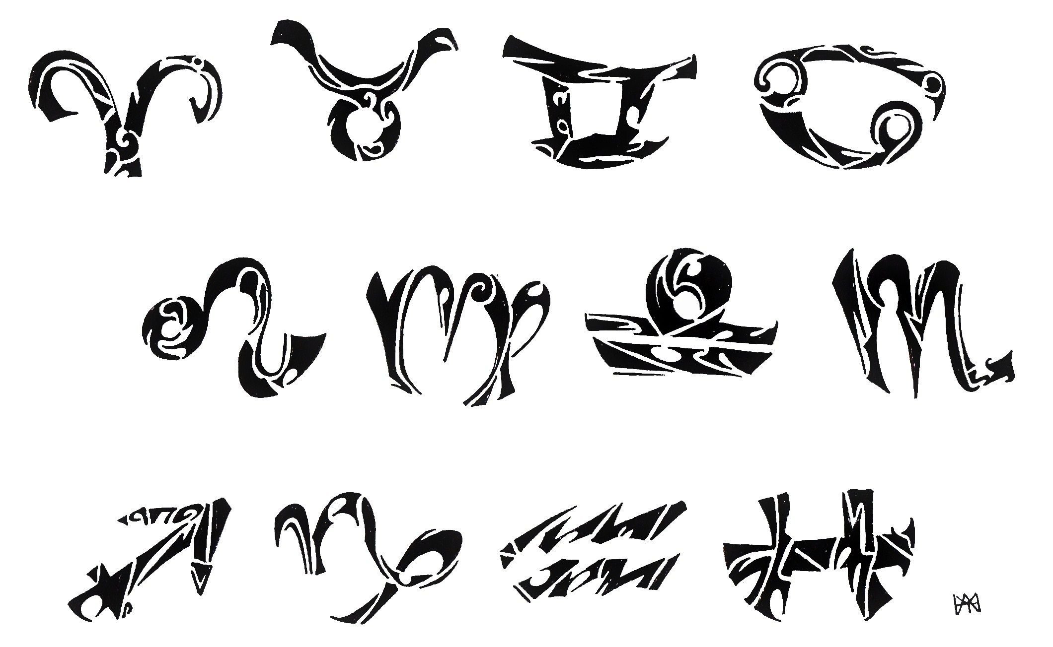 Символы знаков зодиака тату