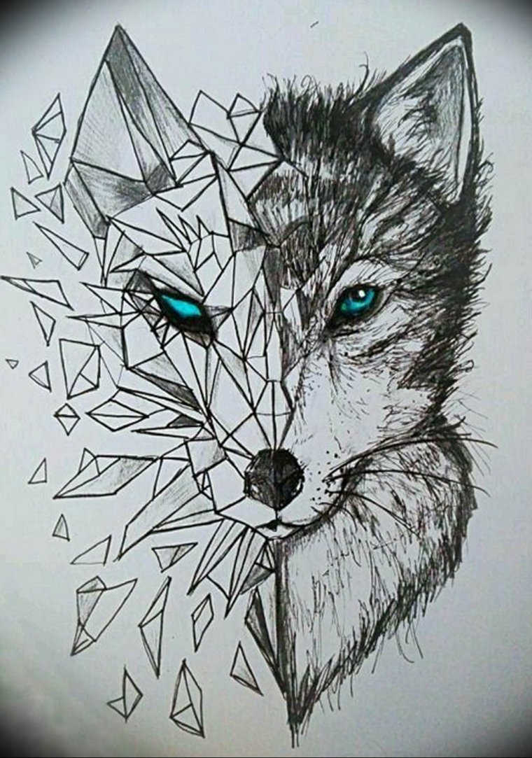 Геометрический волк тату эскиз