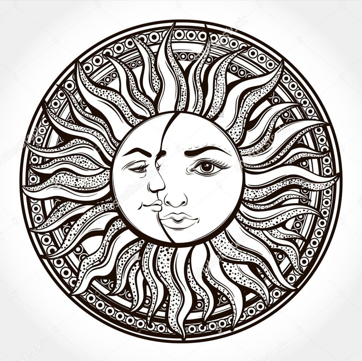 Мандала с символом солнце и Луна