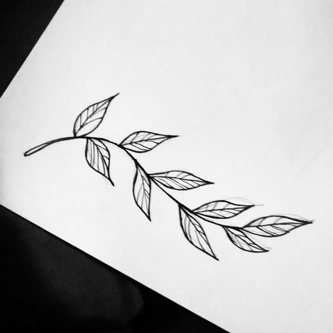 Эскиз тату ветка с листьями