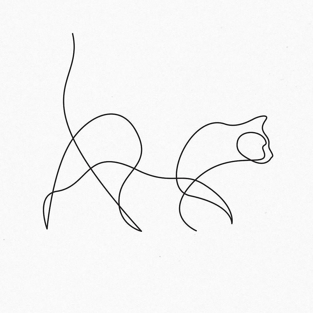 Тату кошка одной линией эскиз