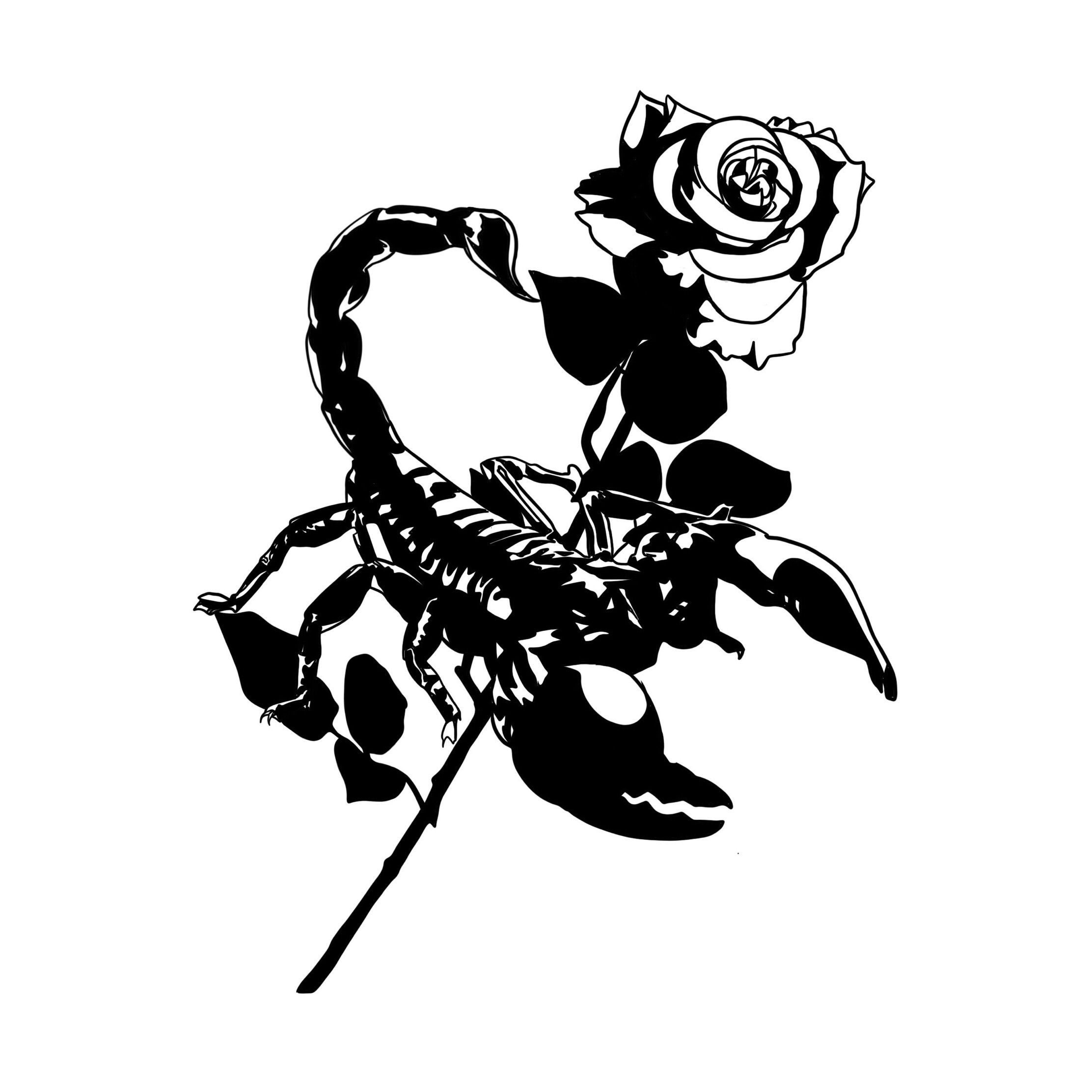 Скорпион с розой тату эскиз