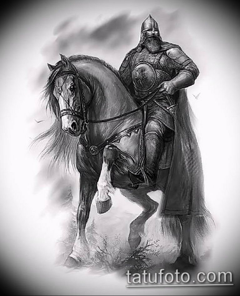 Богатырь с лошадью рисунок - 94 фото