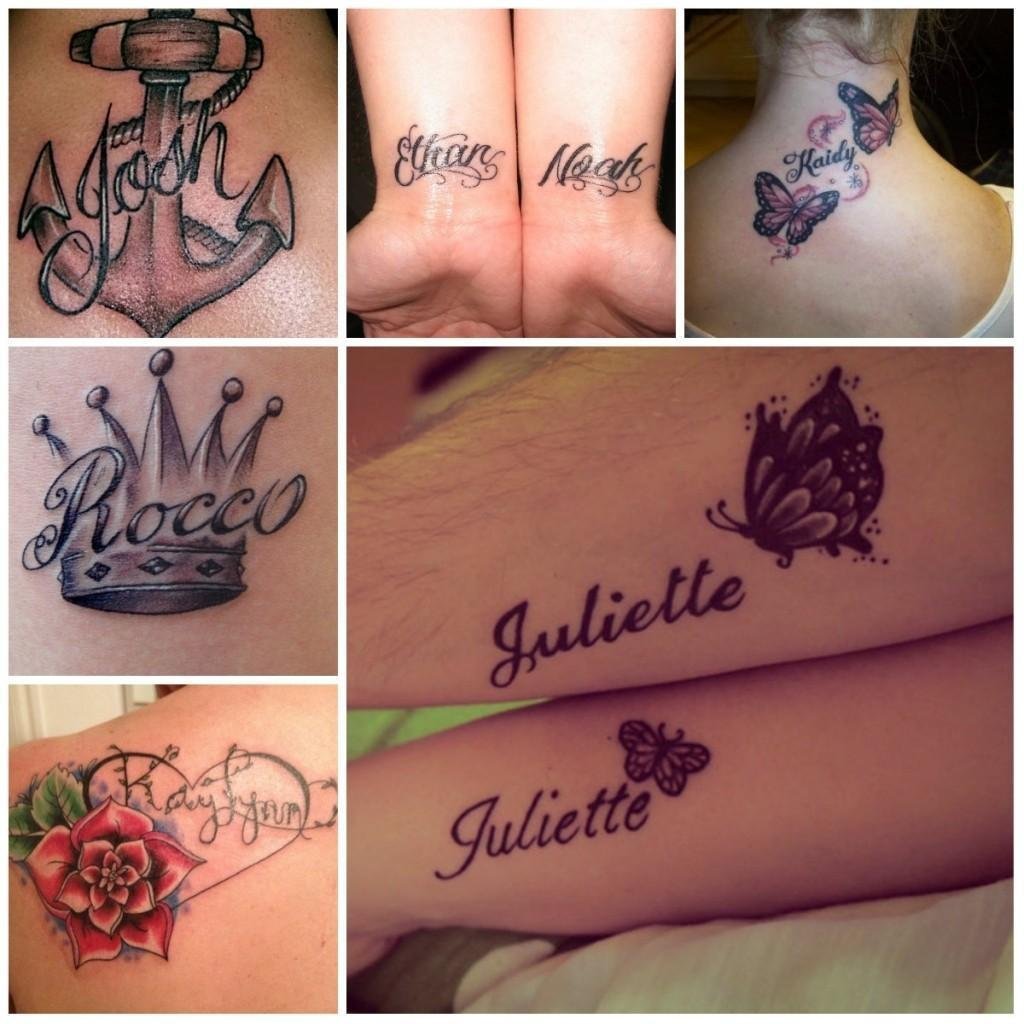 Татуировки с именами детей на руке