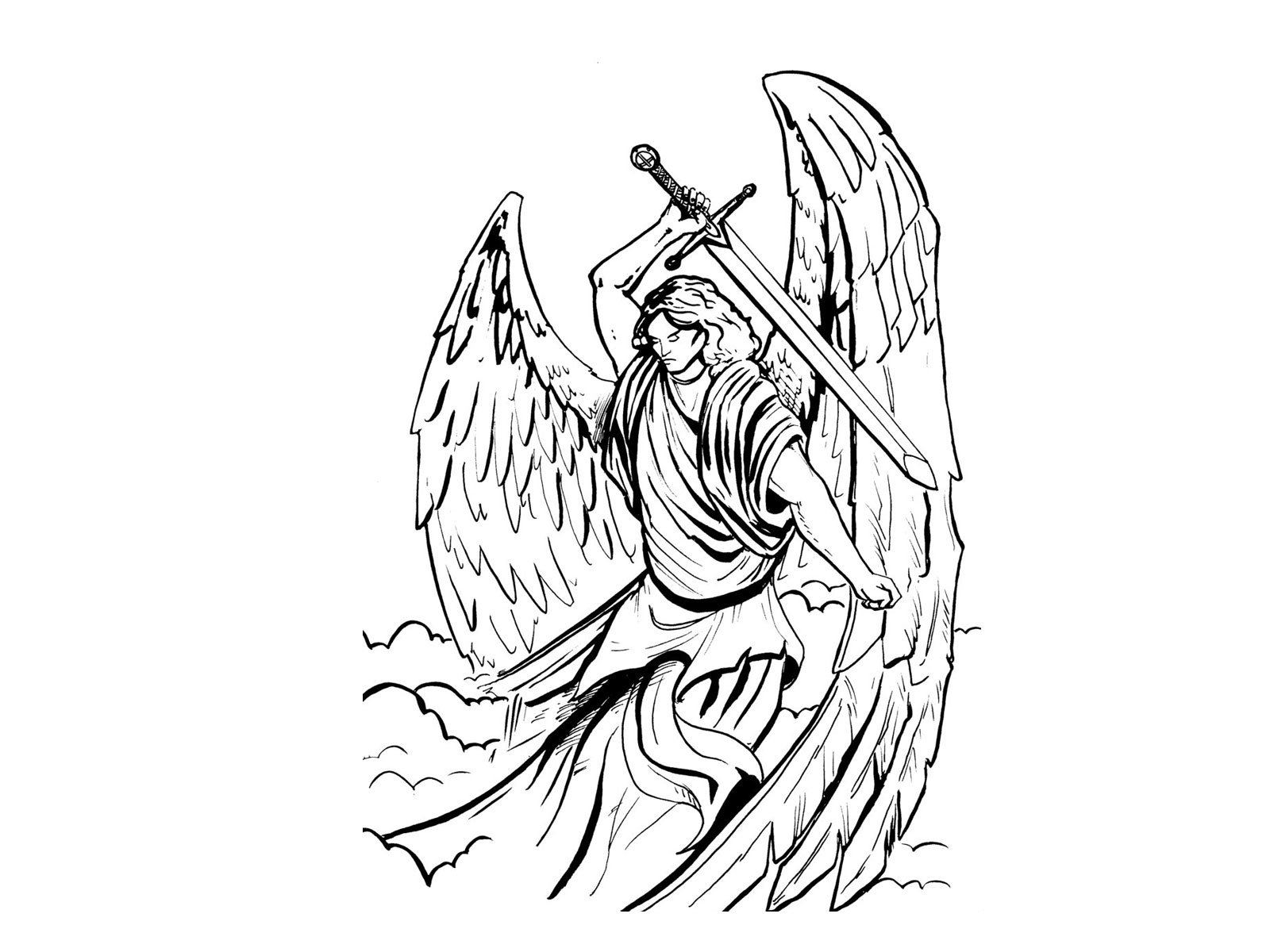 Angel with a sword tattoo drawing