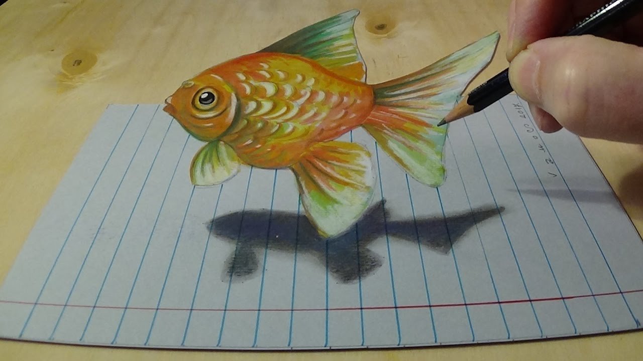 Объемное рисование рыбы