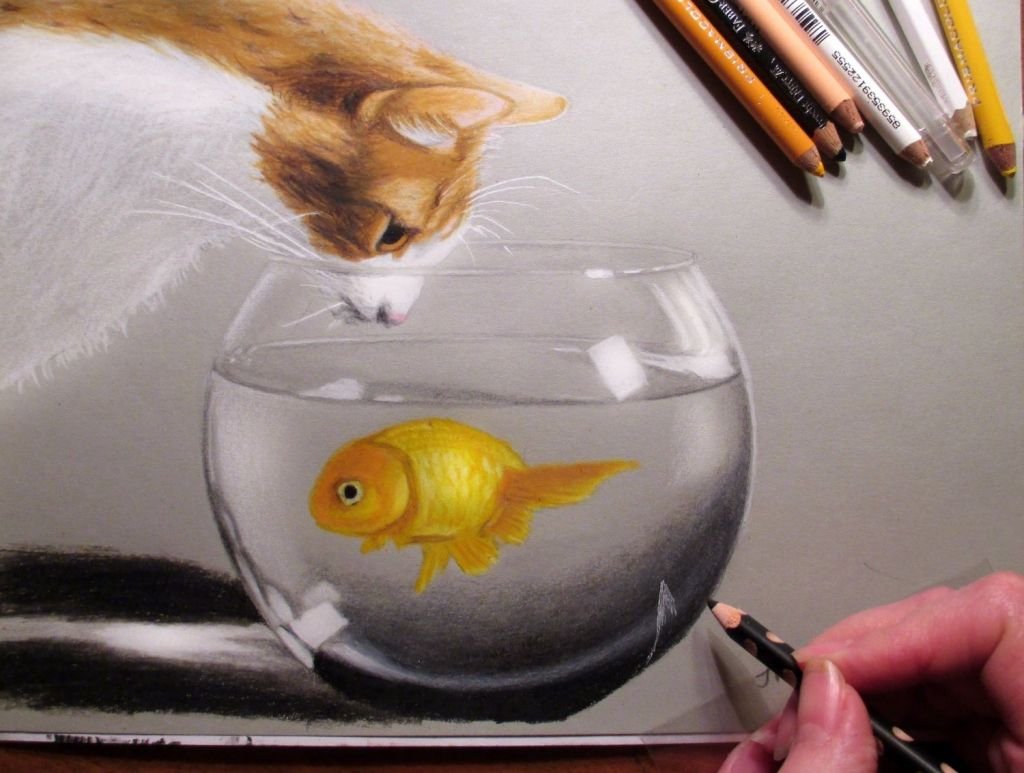 Аквариум с рыбками цветными карандашами