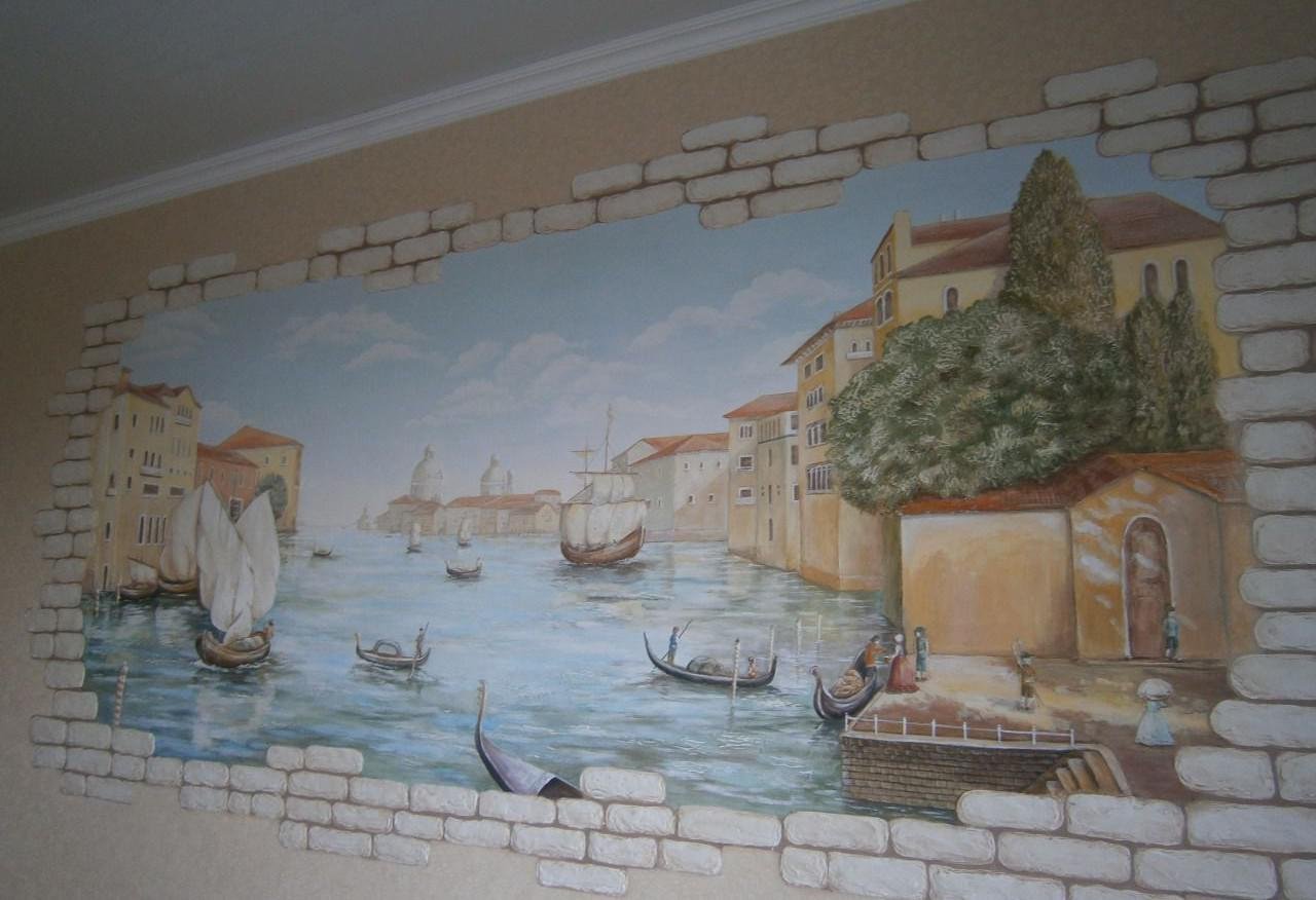 Декоративная роспись стен на кухне